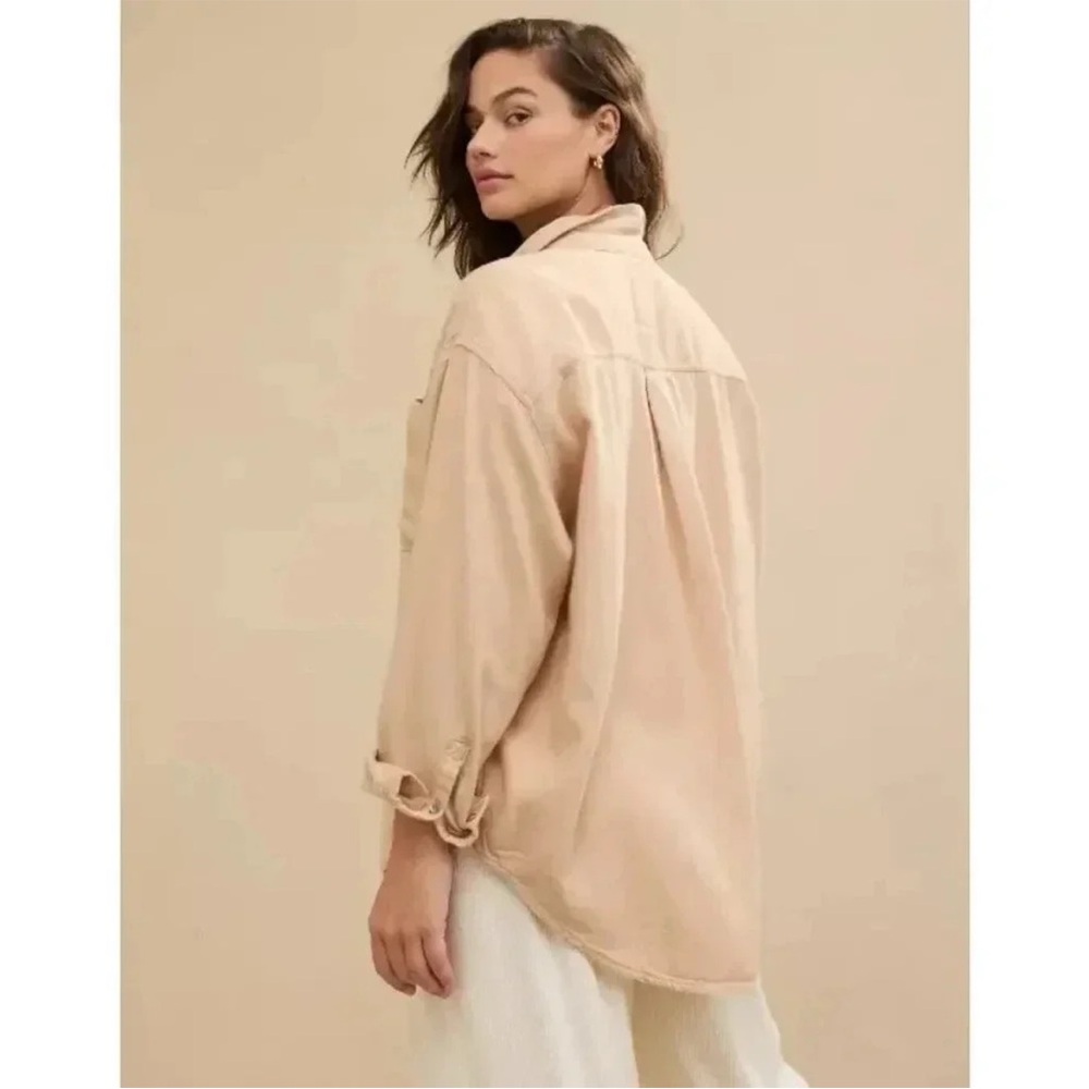 aerie pale light pink blush long sleeve button up shirt with collar size large - Picture 6 of 8